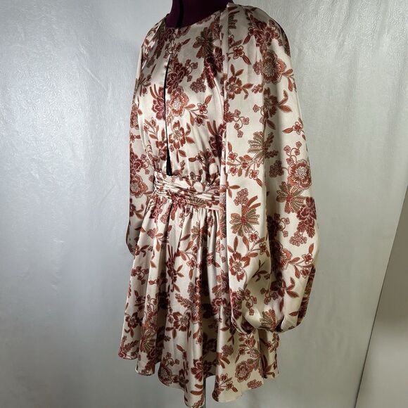 Misa Los Angeles Kara Dress Falling Floral Satin Mini Dress Sz S Ruched Cut-Out - Picture 8 of 16